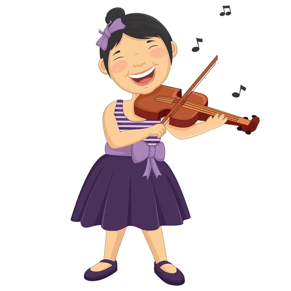 Vector Illustration Of A Little Girl Playing Violin — Stock Vector