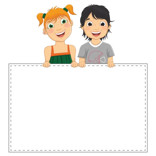 Vector Illustration Of Cute Children Sitting On Blank Banner - Stok Vektor