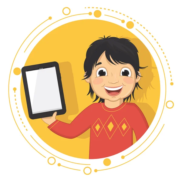 Vector Illustration Of A Boy With A Tablet - Stok Vektor