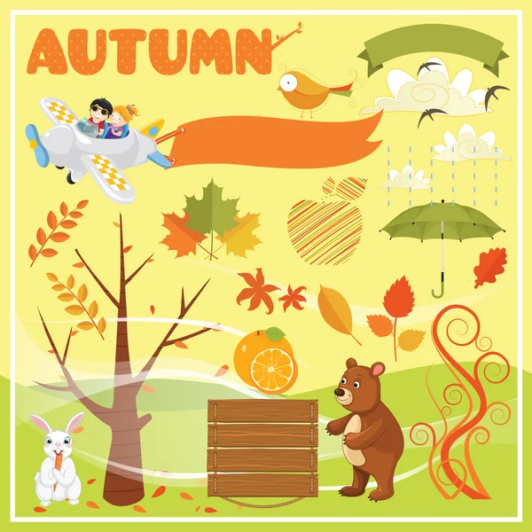 Verzameling herfst elementen en illustraties — Stockvector