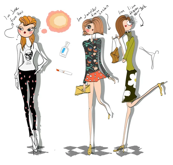 Hermosas chicas de moda — Vector de stock