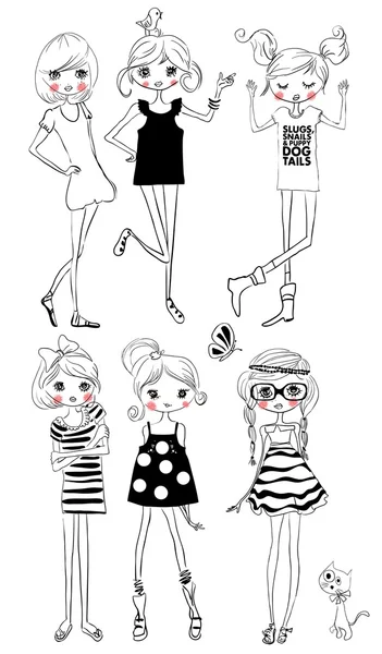 Fashion girls with animals — Stock Vector