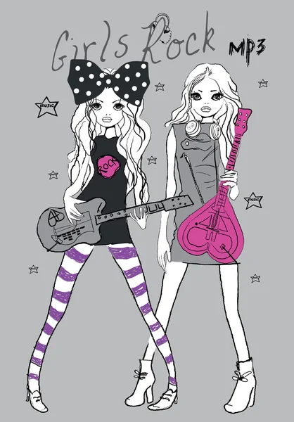 Chicas de moda rock — Vector de stock