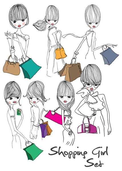 Filles de la mode avec sacs à provisions — Image vectorielle