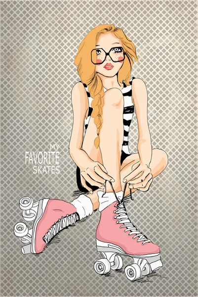 Chica con patines — Vector de stock