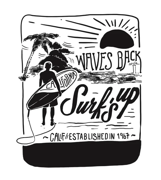 Emblema vintage con el surf — Vector de stock