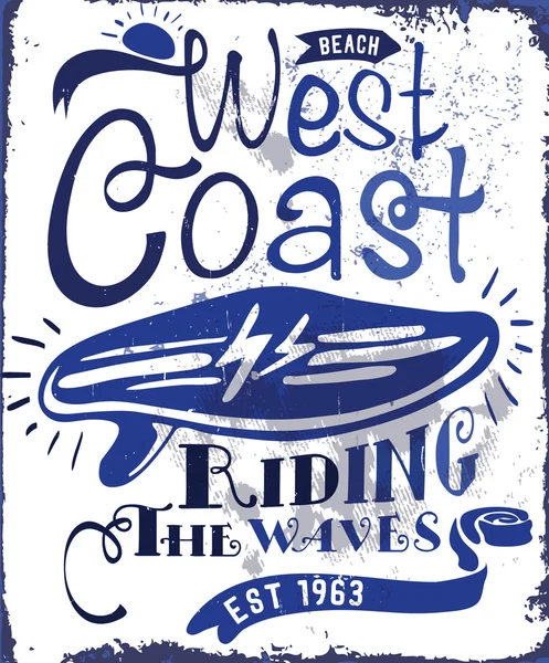 Emblema vintage com prancha de surf —  Vetores de Stock