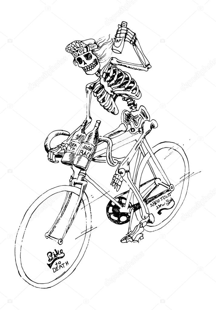 skeleton riding bicycle