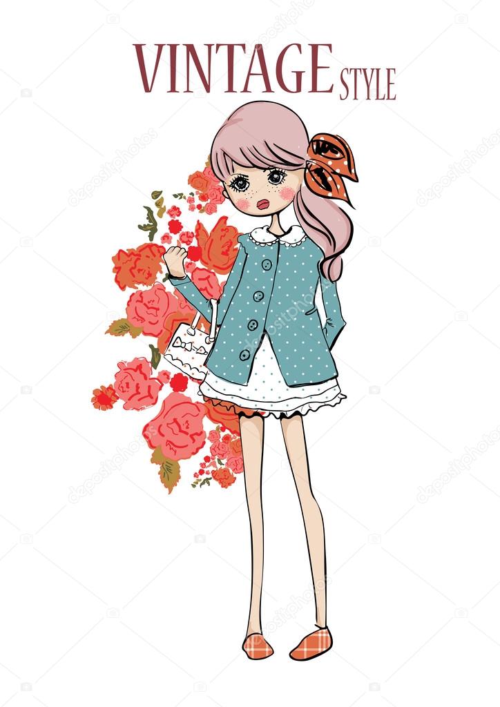 vintage girl with flowers