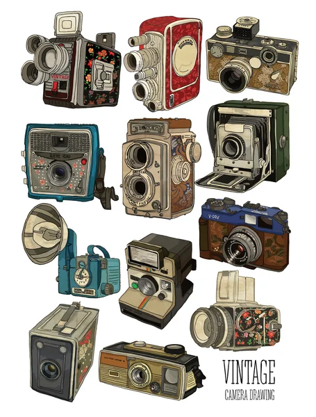 Oude vintage camera 's — Stockvector