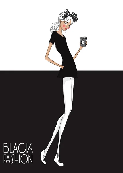 Chica con taza de café — Vector de stock