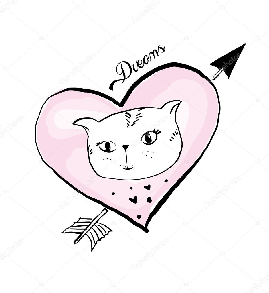 cat in heart with arrow