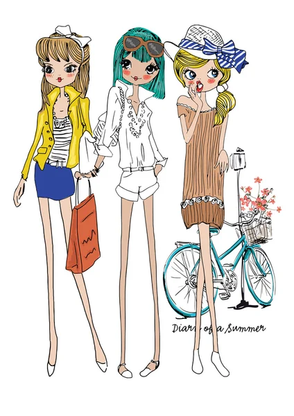 Hermosas chicas de moda — Vector de stock