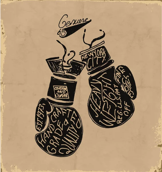 Emblema vintage con guantes de boxeo — Archivo Imágenes Vectoriales