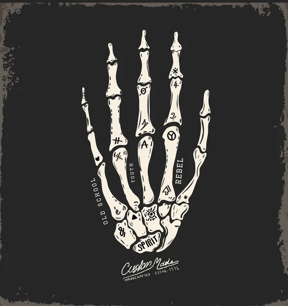 Skeleton hand with tattoo — Stock Vector