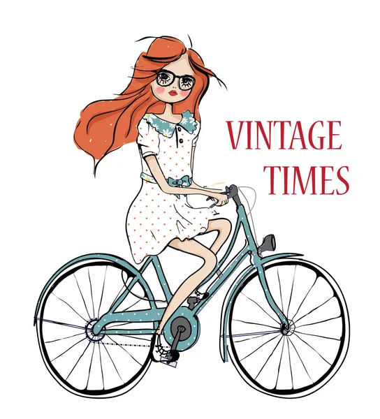 Chica montando en bicicleta — Vector de stock