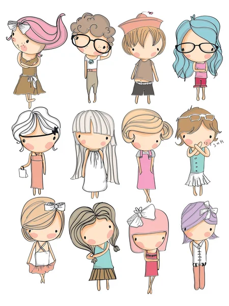 Kids in different dresses — Stock Vector