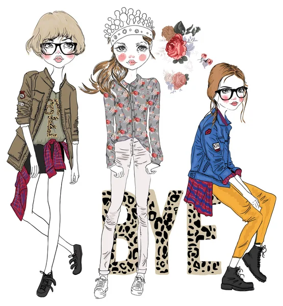 Hermosas chicas de moda — Vector de stock