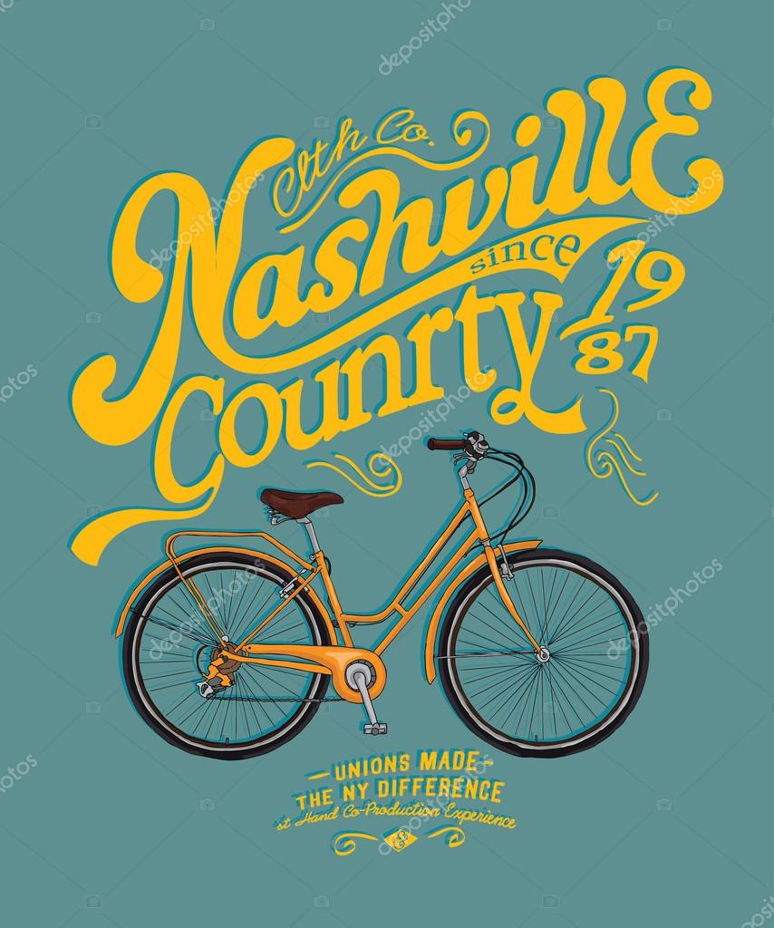 Vector illustration of colorful Nashville sport poster with bicycle