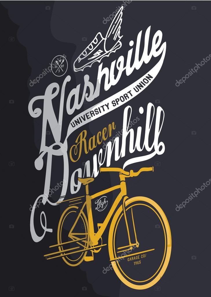 Vector illustration of colorful Nashville sport poster with bicycle