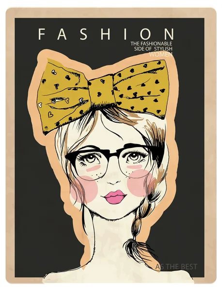 Chica con lazo y gafas — Vector de stock