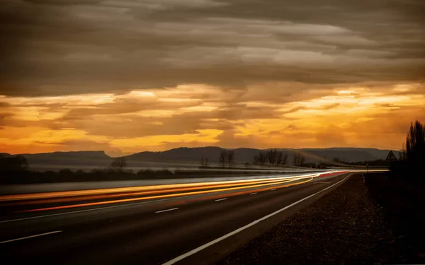 Puesta Sol Sobre Carretera — Foto de Stock