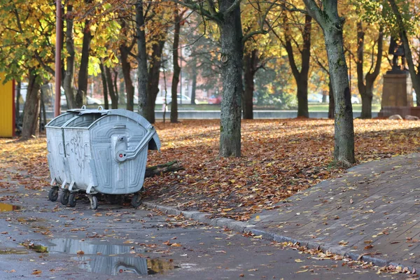 Garbage collection boxes in the city park.