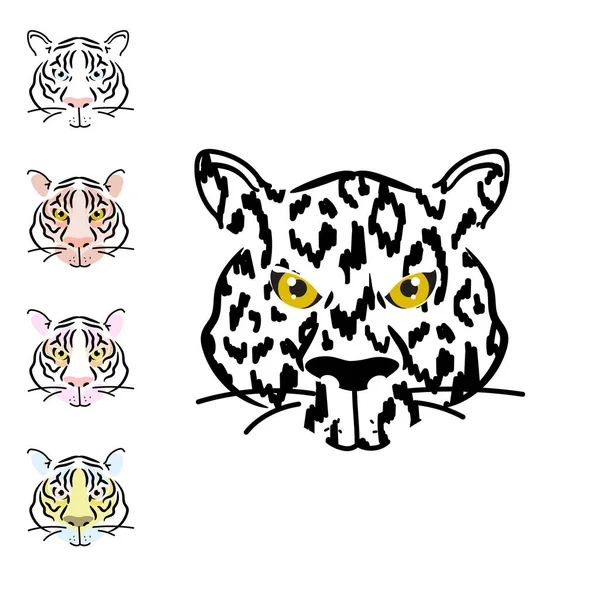 Tigerhuvud med färgade delar i ansiktet. Vilda leoparddjurstryck — Stock vektor