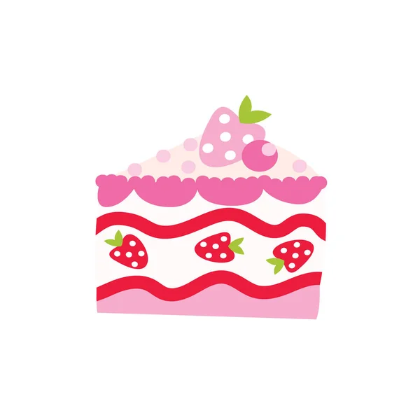 Cake piece cartoon pink vector illustration. Ícone de torta de morango — Vetor de Stock