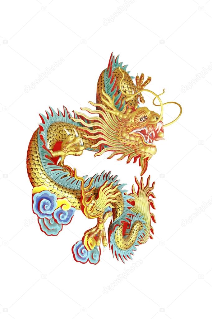Stock Photo Golden dragon statue in the Chinese temple in Thailand