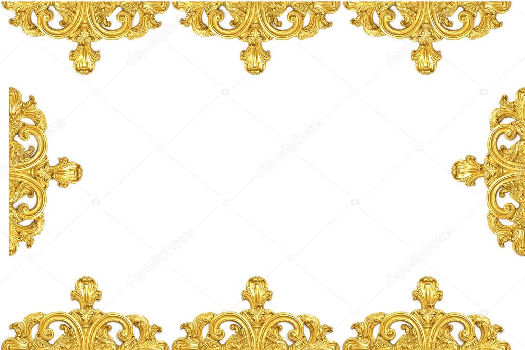Vintage gold picture frame isolated on white background