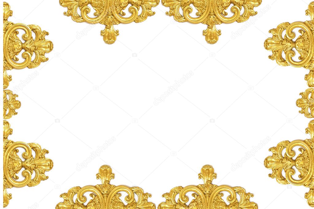 Vintage gold picture frame isolated on white background