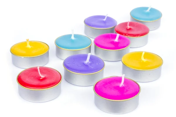 Colorful christmas decoration with different candles on backgrou — Stock Photo, Image