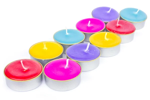 Colorful christmas decoration with different candles on backgrou — Stock Photo, Image