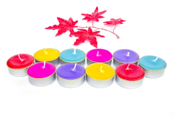 Colorful christmas decoration with different candles on backgrou — Stock Photo, Image