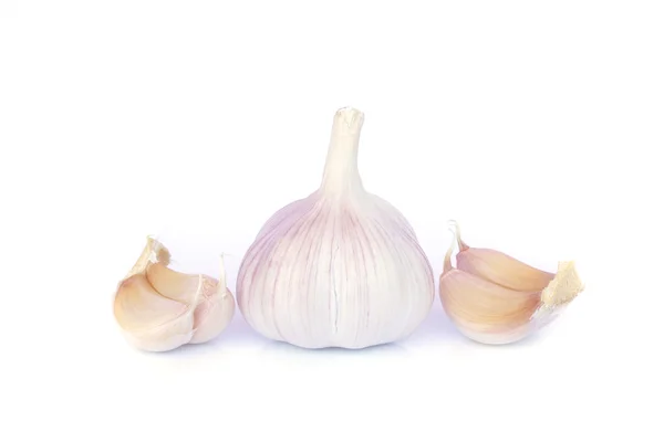 Lampadina di aglio e chiodi di garofano su sfondo bianco — Foto Stock