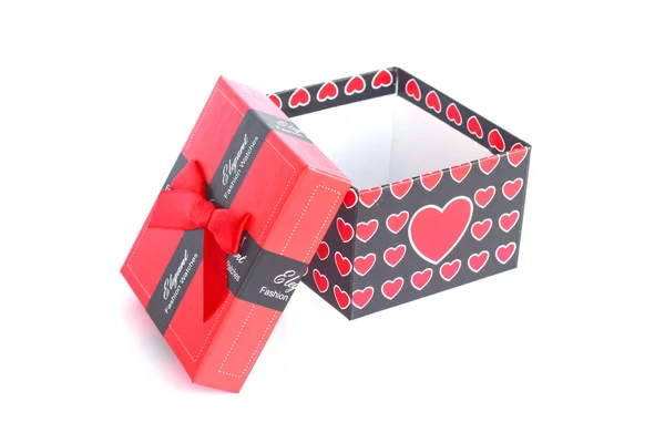 Present box  and red heart - Stock Image — Stock Photo, Image