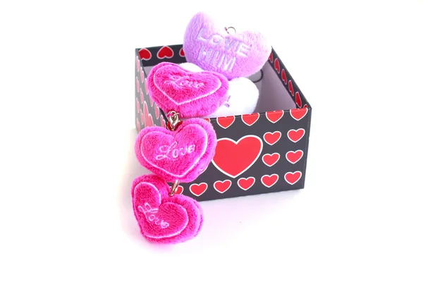 Present box  and pink heart - Stock Image — Stock Photo, Image