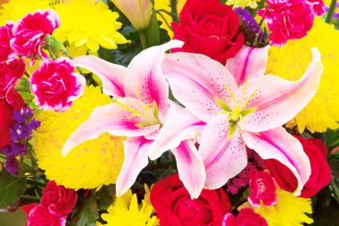 fresh bouquets of colorful flowers - Stock Image clipart