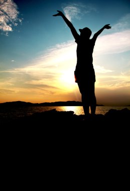 kadın ve günbatımı - stok görüntü