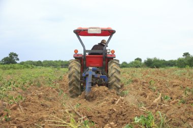 Stok fotoğraf: Çiftçi toprak çiftçilik sürdü traktör idi.