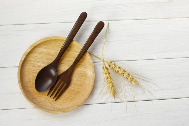 Stok fotoğraf ahşap kase ve tahta kaşık rustik ahşap tablo
