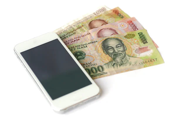 Vietnamesisches Geld (dong), vietnamesisches Geld auf weißem Holzgrund — Stockfoto