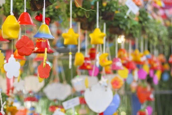 Stock Photo ceramic bells at the market, local national craft of Ukraine — Stock Photo, Image