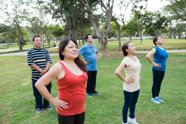 Pessoas que frequentam aula de ioga — Fotografia de Stock