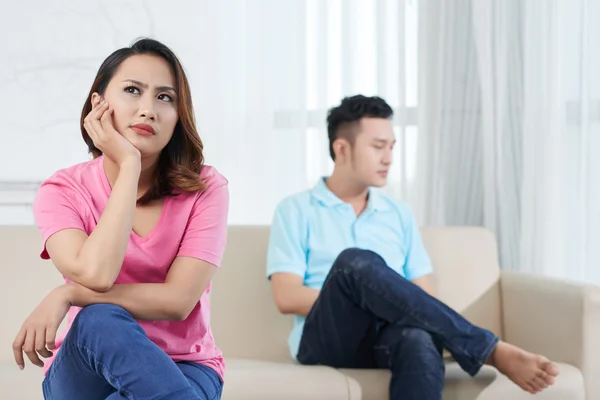 Unhappy pensive girl after quarrel — Stock Photo, Image