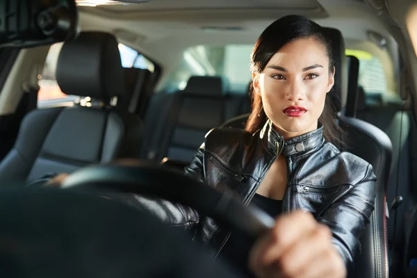 Beautiful brunette driving car — Stock Photo, Image