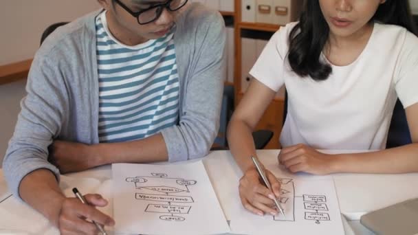 Натисніть Кадри Молодих Азіатських Чоловіків Жінок Офісних Працівників Сидячи Столом — стокове відео
