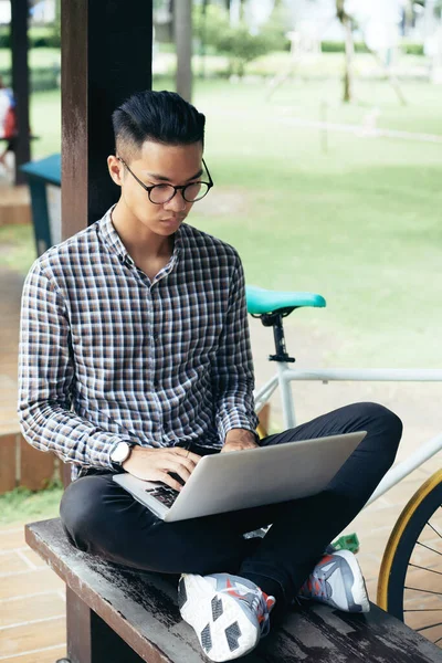 Estudiante de TI trabajando en el ordenador portátil —  Fotos de Stock