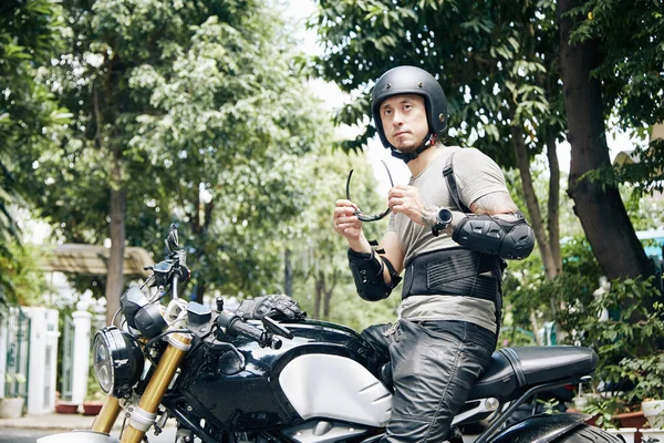 Serious Man on Motorcycle — Stock Photo, Image
